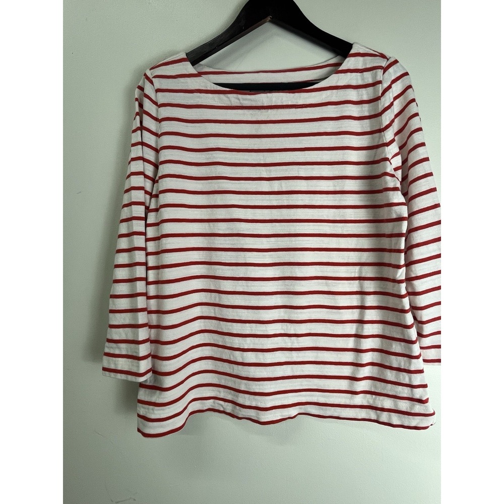 Ann Taylor Loft Red White Striped Boat Neck Shirt Large
